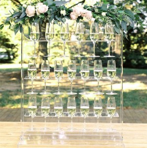 Özel toptan plastik duvar şampanya şişesi kupası ekran standı şeffaf akrilik şampanya kadehi tutucu Düğün Için