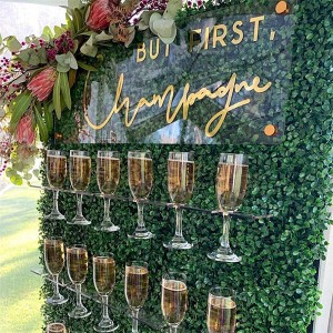 персонализирана пластмасова стена за бутилка шампанско на едро, стойка за дисплей, прозрачен акрилен държач за чаша за шампанско за сватба