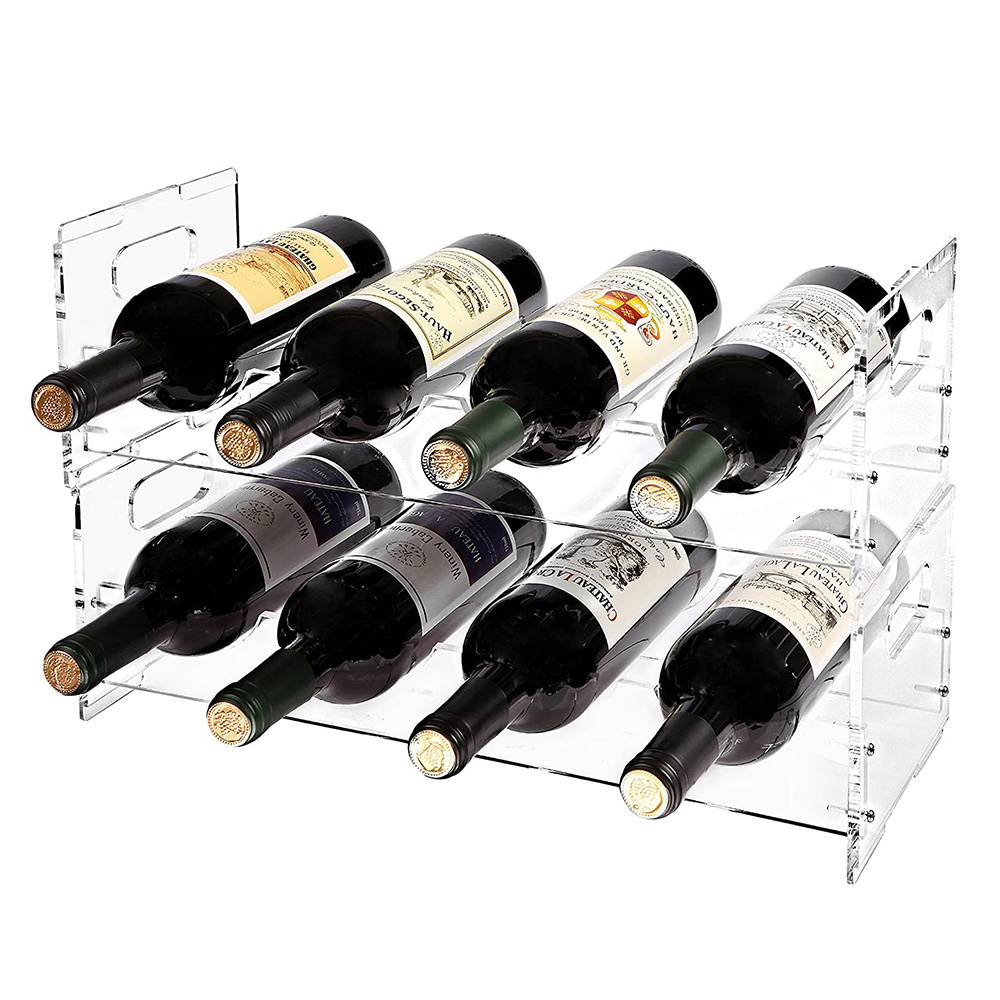 Clear Acrylic Freestanding Stackable 8 Bottle Organizer Acrylic Display Rack Wine Rack