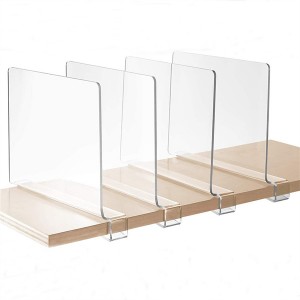 ግልጽ Acrylic Shelf Dividers ቁም ሣጥኖች የመደርደሪያ መደርደሪያ መለያ ለእንጨት ቁም ሳጥን