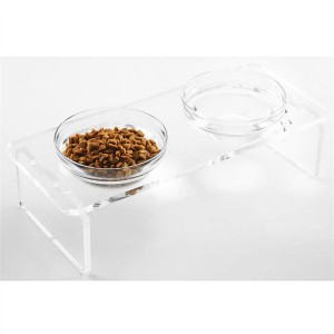 پایه تغذیه کننده اکریلیک شفاف سینی نگهداری غذای حیوانات خانگی پلکسی گلاس با کاسه شیشه ای