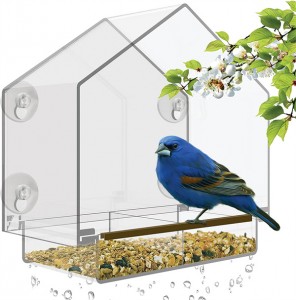 Window Bird Feeder Large Bird House for դրսի շարժական լոգարիթմական սկուտեղի ջրահեռացման անցքերով:Լավագույնը Wild Birds Clear Acrylic-ի համար
