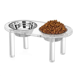Prozirna akrilna posuda za kućne ljubimce, povišeni stalak za hranjenje za pse s 2 zdjele