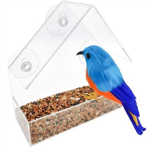 Прозоречна хранилка за птици Външни триъгълни прозрачни акрилни хранилки за къщички за птици със здрави вендузи
